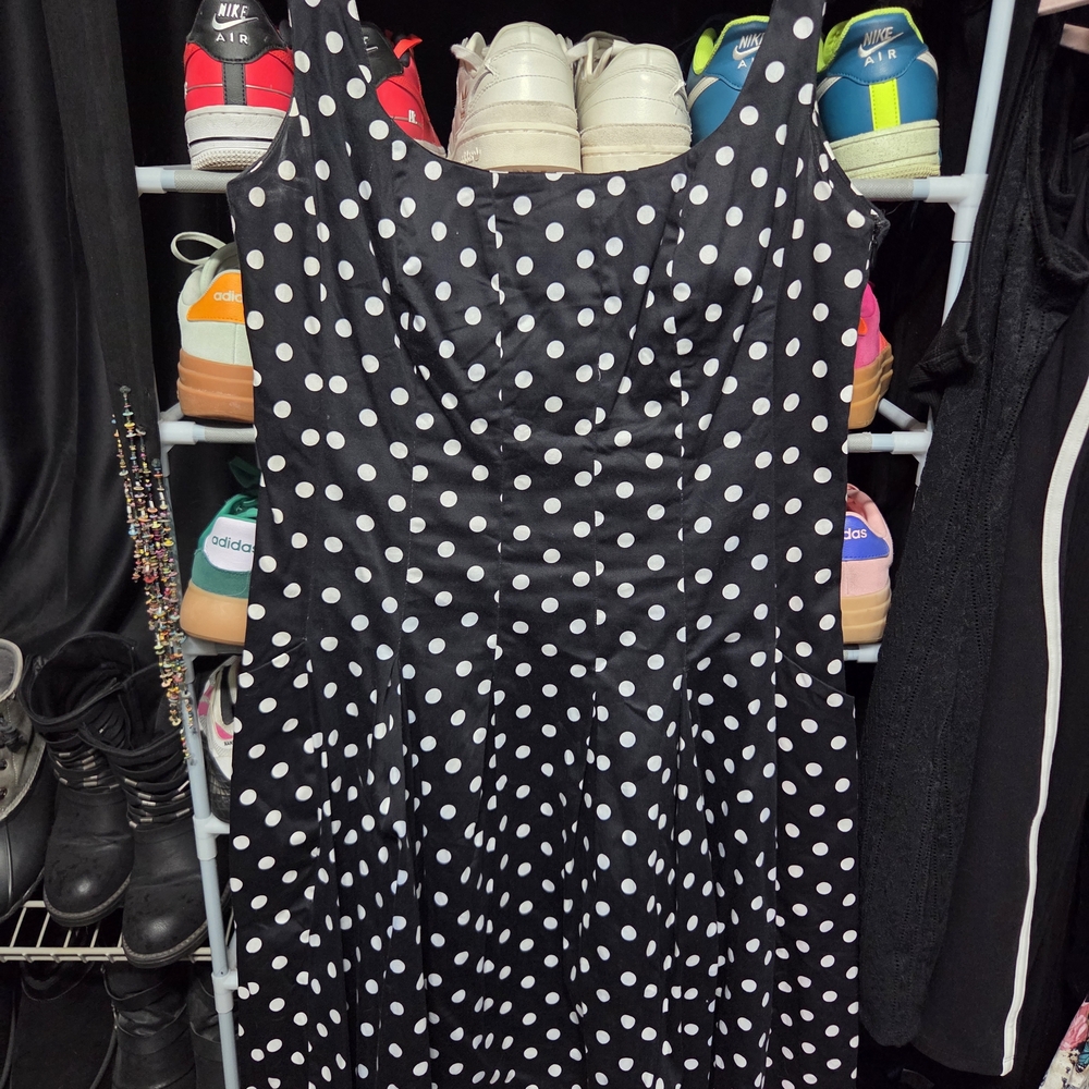 Chaps Black and White Polka Dot Dress